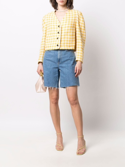 Miu Miu Houndstooth-print Tweed Jacket In Gelb