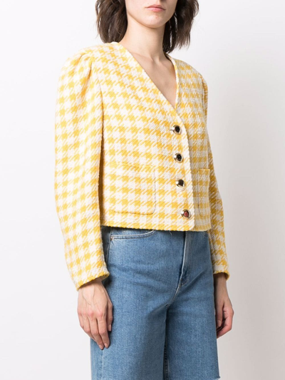 Miu Miu Houndstooth-print Tweed Jacket In Gelb