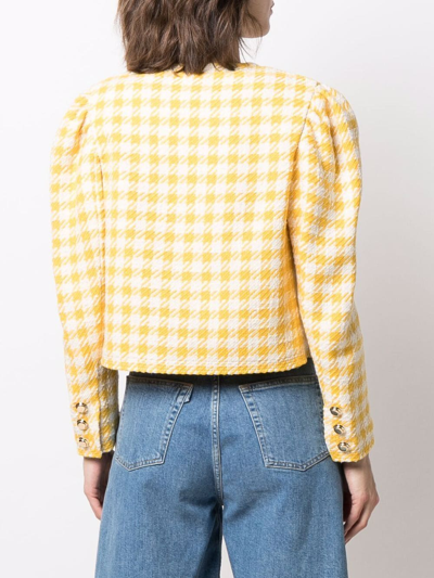 Miu Miu Houndstooth-print Tweed Jacket In Gelb