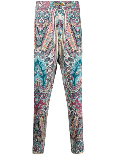 Shop Etro Straight-leg Paisley-print Trousers In Blau