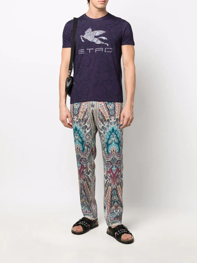 Shop Etro Straight-leg Paisley-print Trousers In Blau