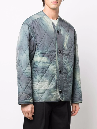 Shop Oamc Diamond-quilted Tie-dye Jacket In Grün