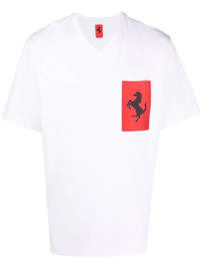 Shop Ferrari Logo-patch V-neck T-shirt In Weiss