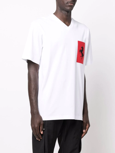 Shop Ferrari Logo-patch V-neck T-shirt In Weiss