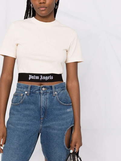 Shop Palm Angels Logo-print Short-sleeve T-shirt In Nude