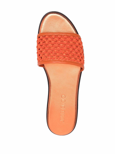 Shop Jimmy Choo Minea Raffia Leather Slides In Orange