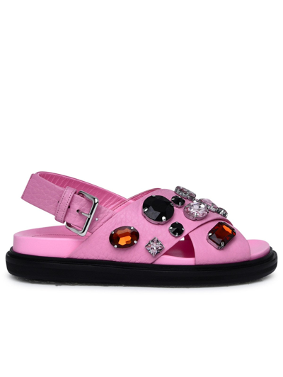 Marni Crystal-embellished Leather Slingback Sandals In Pink | ModeSens