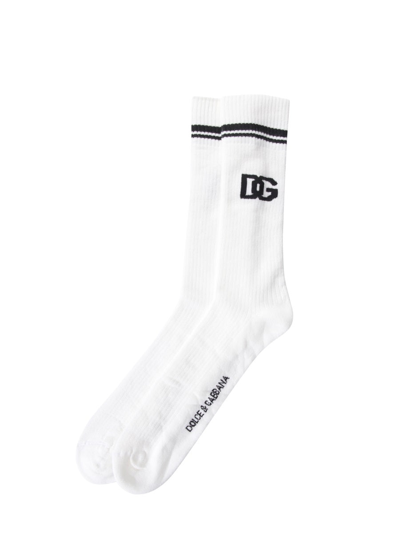 Shop Dolce & Gabbana Socks With Dg Jacquard Logo In White