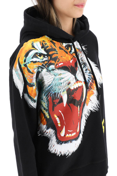 Shop Dsquared2 Tiger Print Maxi Hoodie In Black