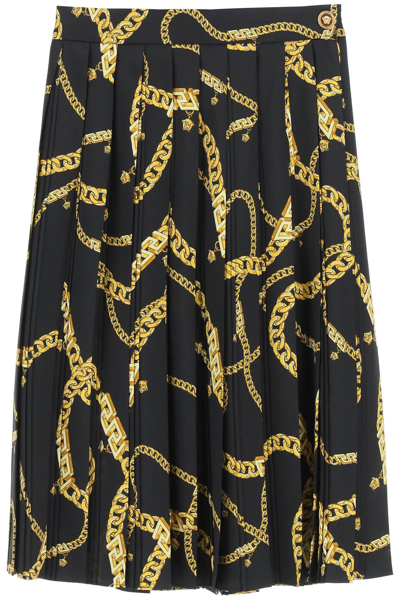 Shop Versace Chain Pleated Skirt In Black,gold