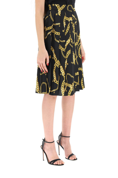 Shop Versace Chain Pleated Skirt In Black,gold