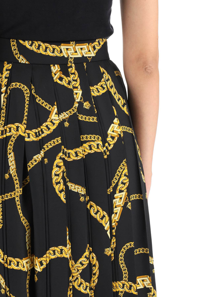 Shop Versace Chain Pleated Skirt In Black,gold