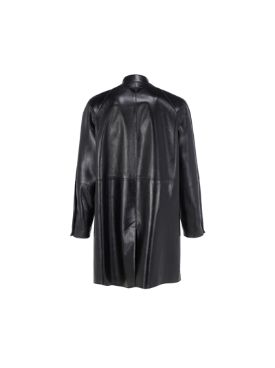 Shop Prada Men's Black Leather Coat