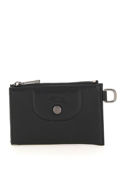 Longchamp Le Pliage Cuir Coin Purse With Key Ring In Black/silver | ModeSens