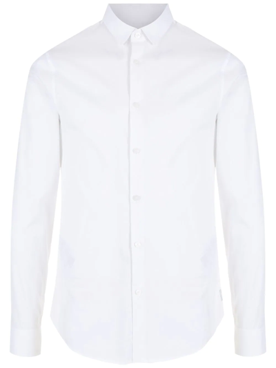 Shop Armani Exchange Long-sleeve Cotton Shirt In White