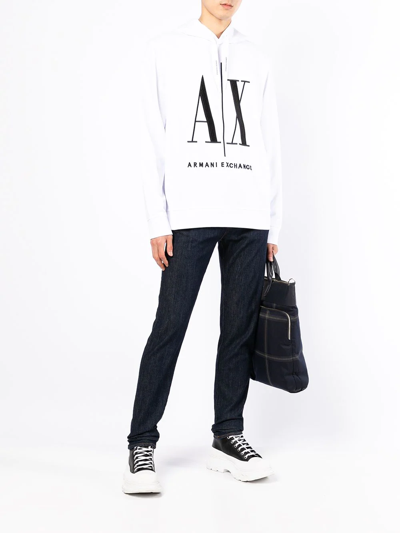 Shop Armani Exchange Ax Embroidered Logo Hoodie In White