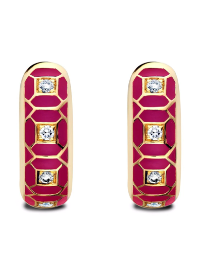 Shop Pragnell 18kt Yellow Gold Revival Regency Red Enamel And Diamond Hoop Earrings