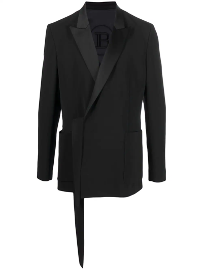 Shop Balmain Double-breasted Side-tie Blazer In Black