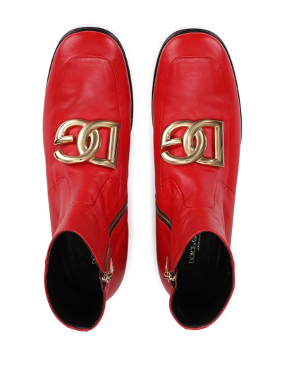 Shop Dolce & Gabbana Dg-buckle Leather Ankle Boots In Red
