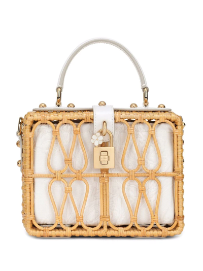 Shop Dolce & Gabbana Dolce Box Wicker Top-handle Bag In Brown
