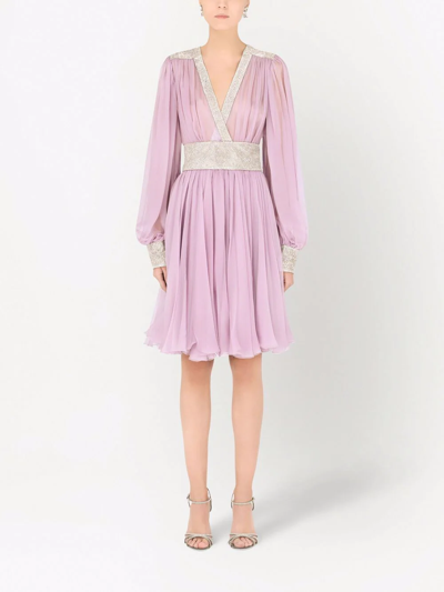 Shop Dolce & Gabbana V-neck Chiffon Minidress In Purple