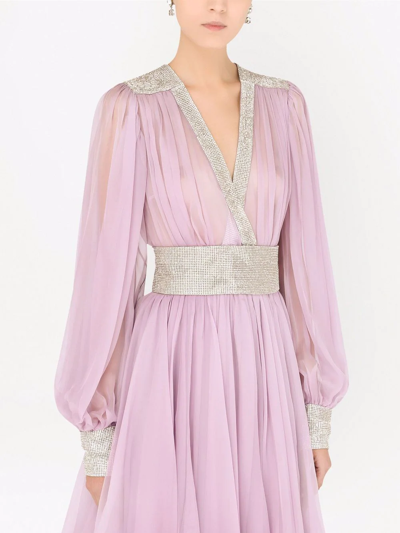 Shop Dolce & Gabbana V-neck Chiffon Minidress In Purple