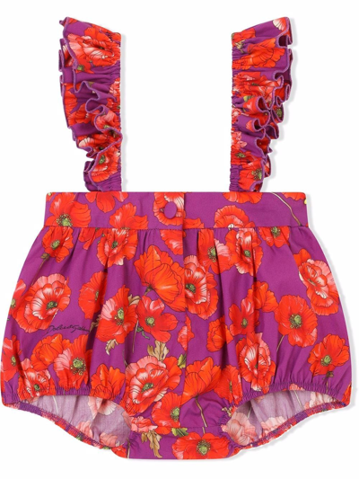 Shop Dolce & Gabbana Ruched Floral Dress In Purple