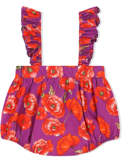 Shop Dolce & Gabbana Ruched Floral Dress In Purple