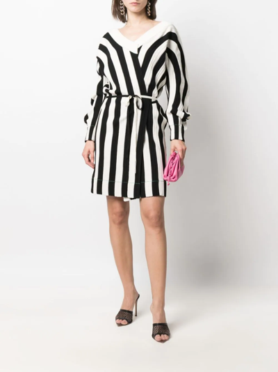 Shop Bottega Veneta Striped Knitted Wrap Dress In Black