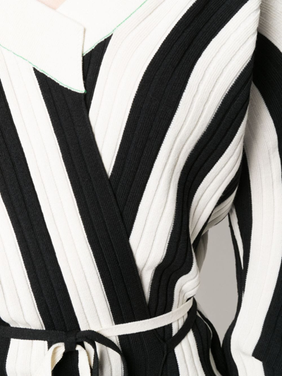 Shop Bottega Veneta Striped Knitted Wrap Dress In Black