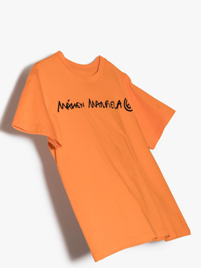 Mm6 Maison Margiela Teen Logo Print T-shirt In Orange