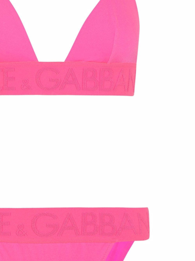 Shop Dolce & Gabbana Halterneck Logo-band Bikini In Pink