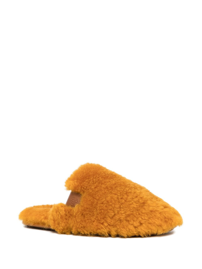 Shop Loewe Logo-patch Faux-shearling Slippers In Yellow