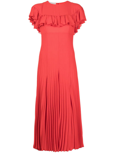 Shop Philosophy Di Lorenzo Serafini Pleated-hem Ruffle-trim Dress In Red