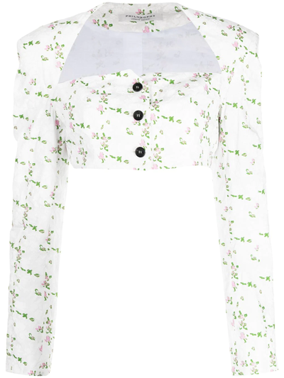 Shop Philosophy Di Lorenzo Serafini Cropped Floral-print Blouse In White