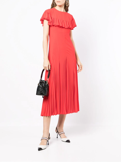 Philosophy Di Lorenzo Serafini Plisse Ruffle-shoulder Midi Dress In Red