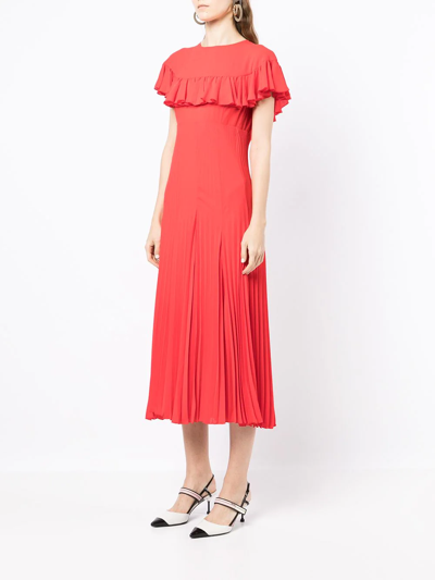 Philosophy Di Lorenzo Serafini Plisse Ruffle-shoulder Midi Dress In Red