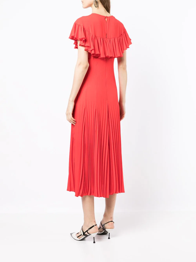 Philosophy Di Lorenzo Serafini Plisse Ruffle-shoulder Midi Dress In Red