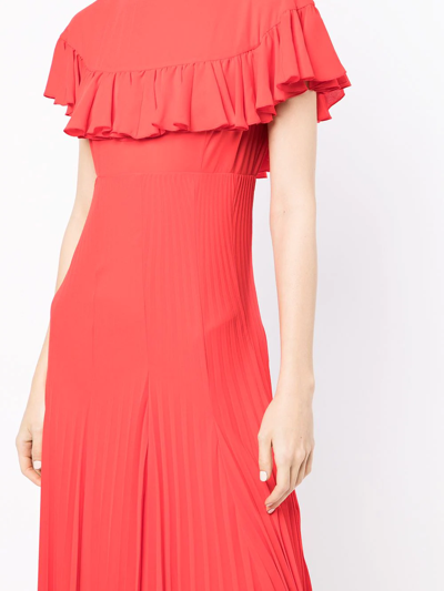 Philosophy Di Lorenzo Serafini Plisse Ruffle-shoulder Midi Dress In Red