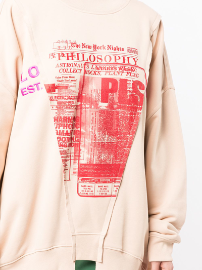Shop Philosophy Di Lorenzo Serafini Deconstructed Graphic-print Sweatshirt In Neutrals
