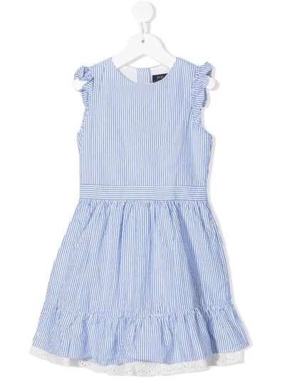 Shop Ralph Lauren Striped Flared Dress In Blue