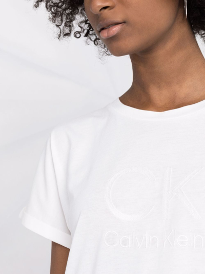 Shop Calvin Klein Logo-print Short-sleeve T-shirt In White