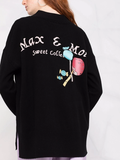 Shop Max & Moi Intarsia-motif Cardigan In Black