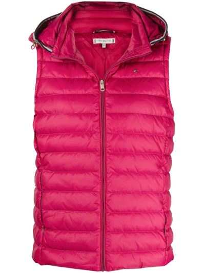 Shop Tommy Hilfiger Logo-embroidered Feather-down Gilet In Red