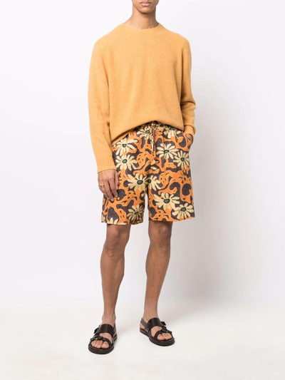 Shop Nanushka Floral-print Elasticated-waist Bermuda Shorts In Orange