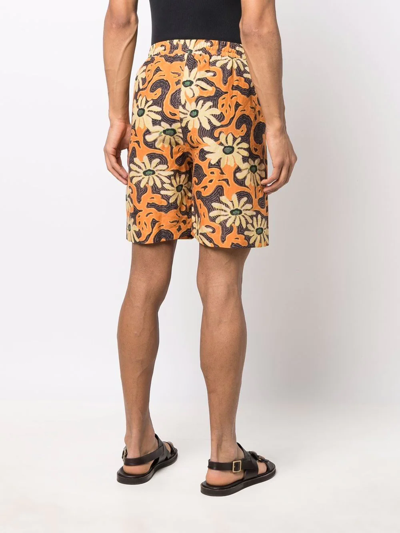 Shop Nanushka Floral-print Elasticated-waist Bermuda Shorts In Orange