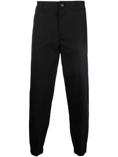 Shop Armani Exchange Tapered Stretch-cotton Trousers In Black