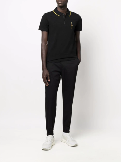 Shop Armani Exchange Tapered Stretch-cotton Trousers In Black