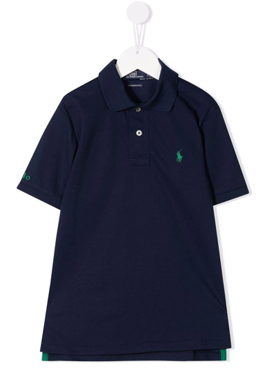 Shop Ralph Lauren Embroidered-logo Short-sleeved Polo Shirt In Blue