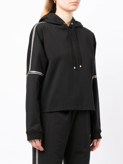 Shop Lorena Antoniazzi Stripe-trim Cotton-blend Hoodie In Black
